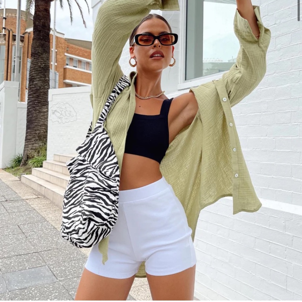 White ribbed shorts high waisted from princess Polly
